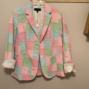 *NWT* Talbots Size 6 Women’s Pastel Madras Patchwork Seersucker Cotton Blazer